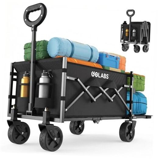 Collapsible Wagon Cart Max 350lb Load & Expandable Storage 100L, Double Black gallery