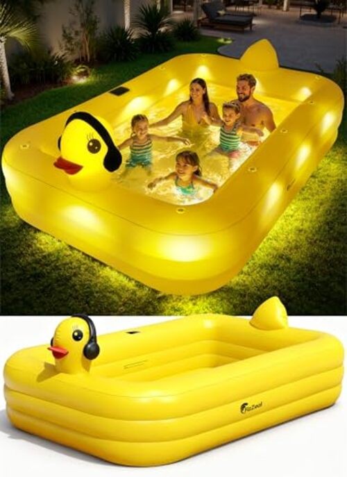 Inflatable Pool with Lights,Solar Duck Inflatable Swimming Pool for Kid,Blow gallery