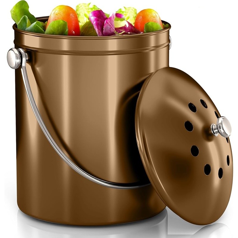 Stainless Steel Compost Bin Kitchen Countertop Odorless Easy Clean Durable New gallery
