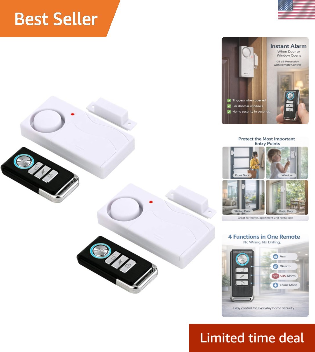 Magnetic Contact Door Alarms with Remote Control - 80 Decibel Alerts (2-Pack) gallery
