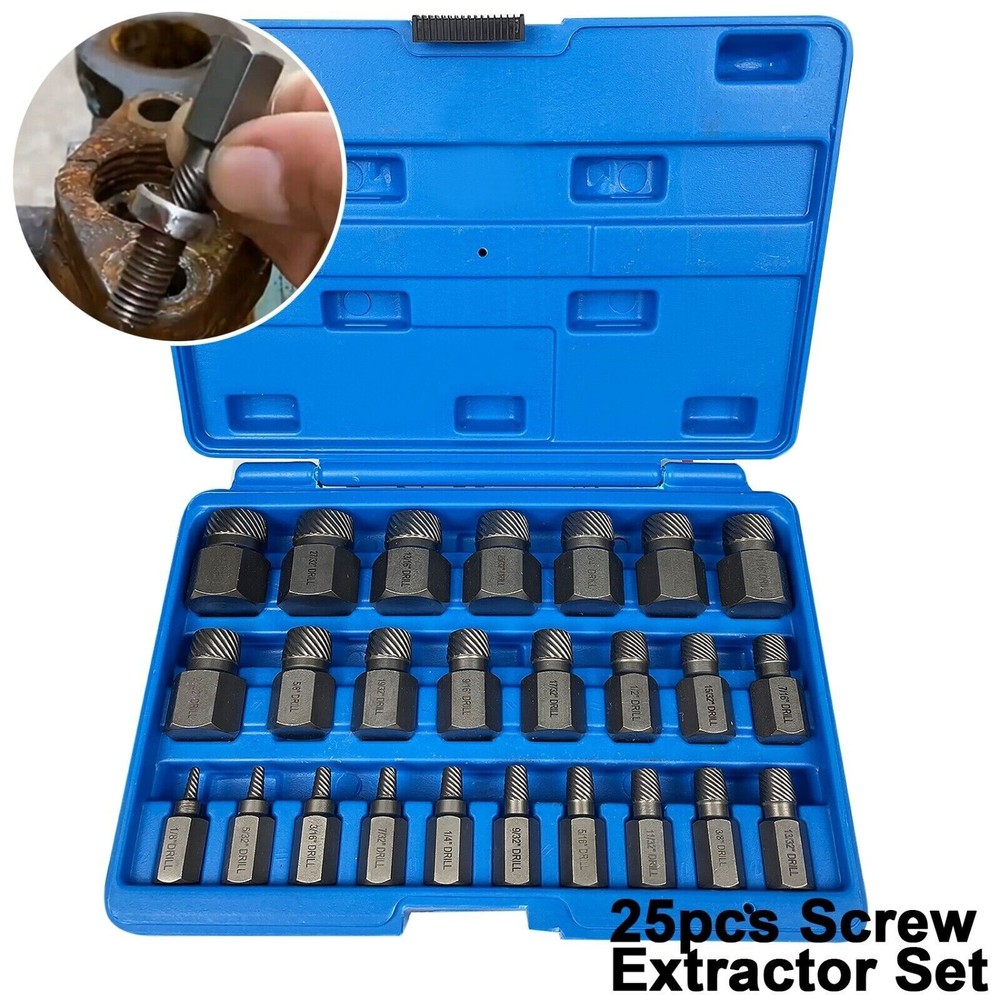 25Pcs Screw Extractor Set Hex Head Multi-Spline Easy Out Bolt Extractor Set CrMo