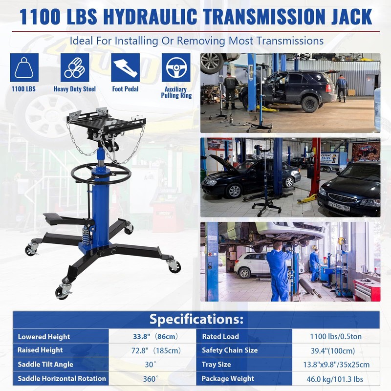 ✔️Transmission Jack 1100 lbs Capacity 33.8 "to 72.8" 2 Stage Adjustable Hydrauli gallery