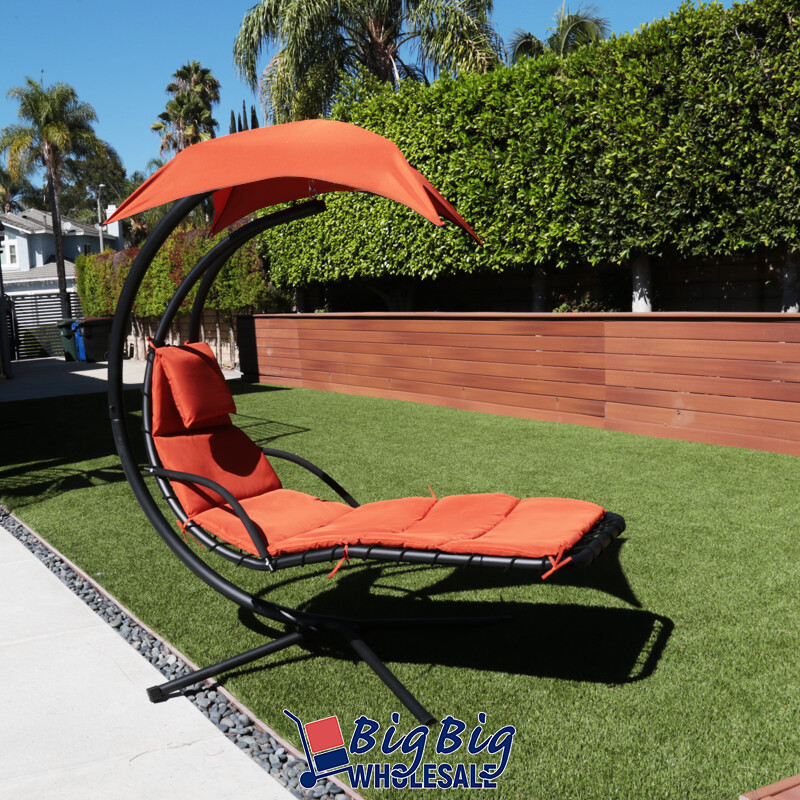 Patio Hanging Chaise Swing Lounge Chair Cushion Orange Outdoor Canopy Arc Stand gallery