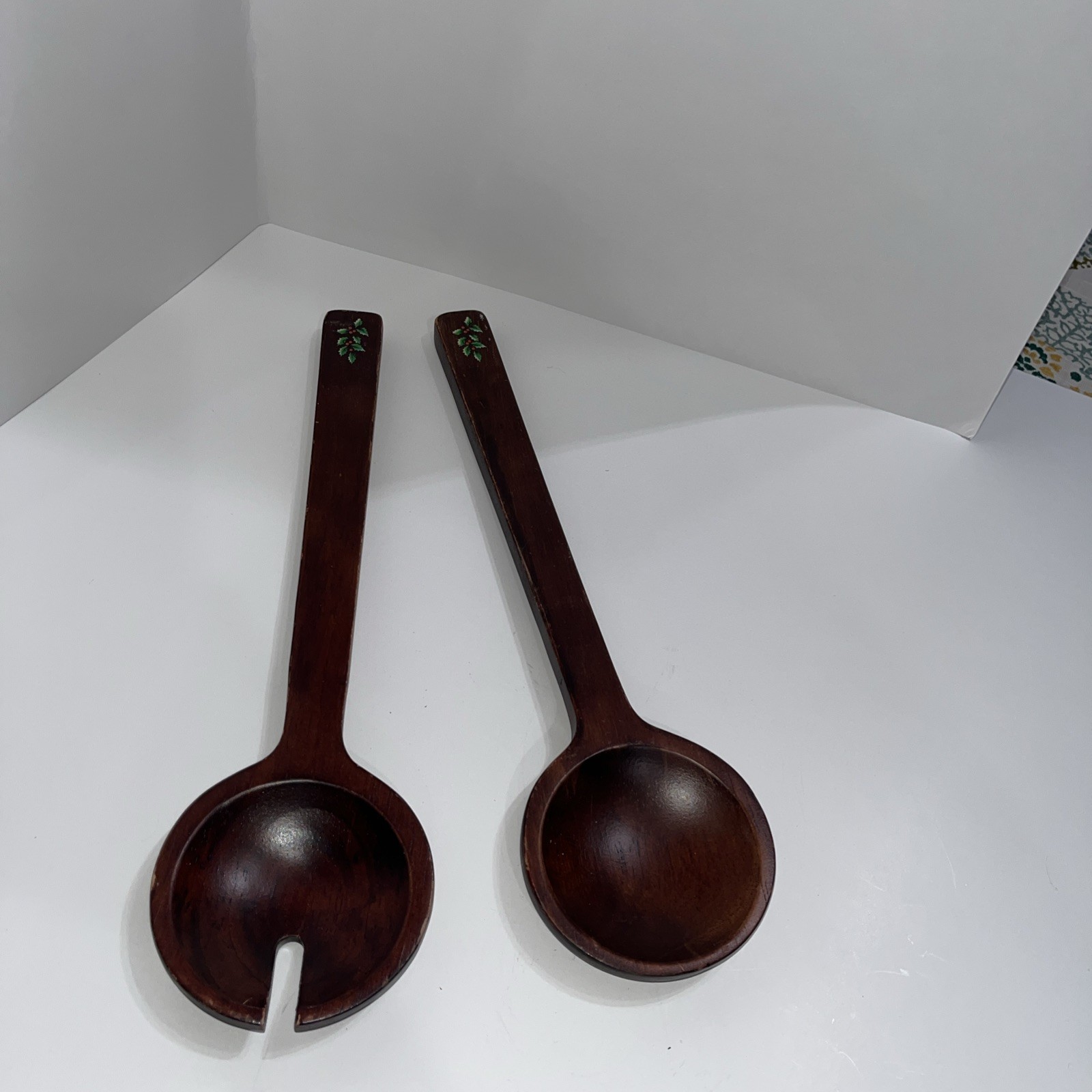 Vtg Apse Christmas Tree Pattern Salad Wood Servers Wood 12” Hand Wash Only gallery