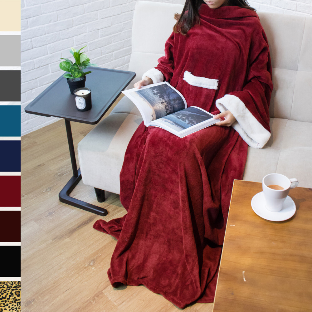 Fleece Blanket with Sleeves and Front Pocket Robe Wearable TV Blanket Gift Adult gallery