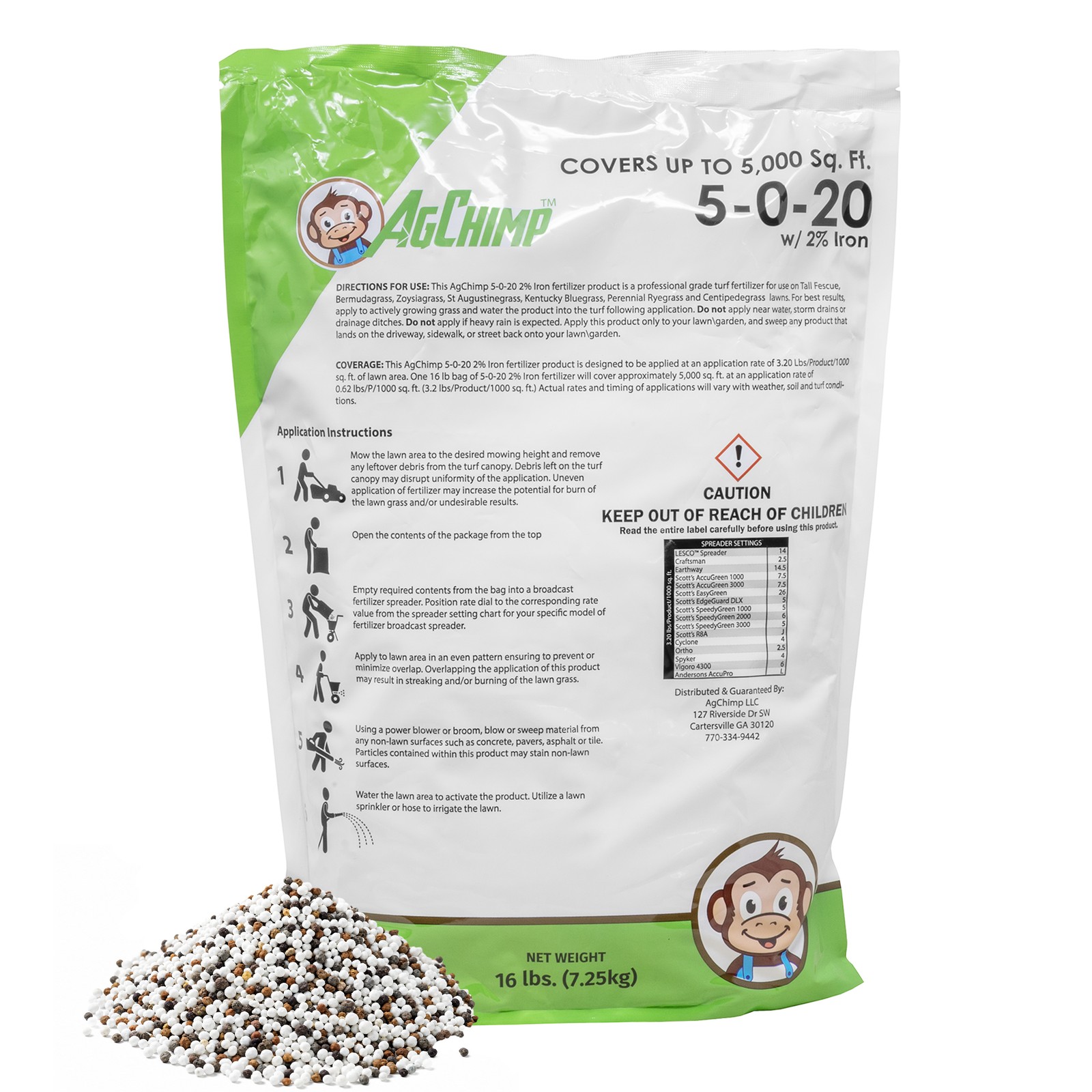 AgChimp 5-0-20 with 2% Iron Professional Turf Fertilizer, 16lbs gallery