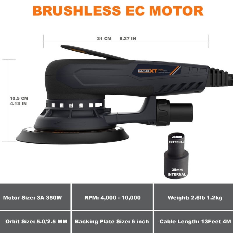 MAXXT Brushless Random Orbital Sander 350W Variable Speed 150mm (6") 5.0MM Orbit gallery