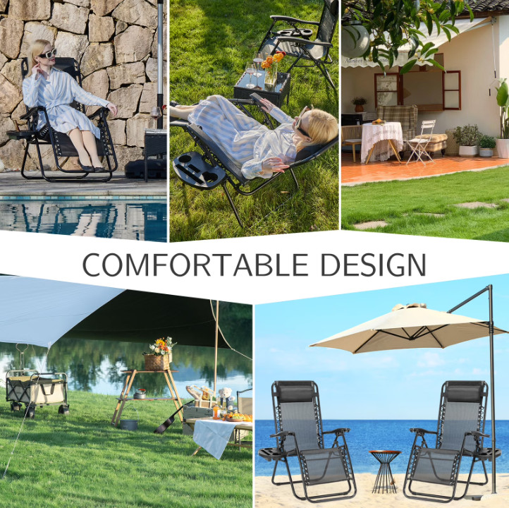 CONCETTA 2 Pack Zero Gravity Lounge Chairs Foldable Black gallery