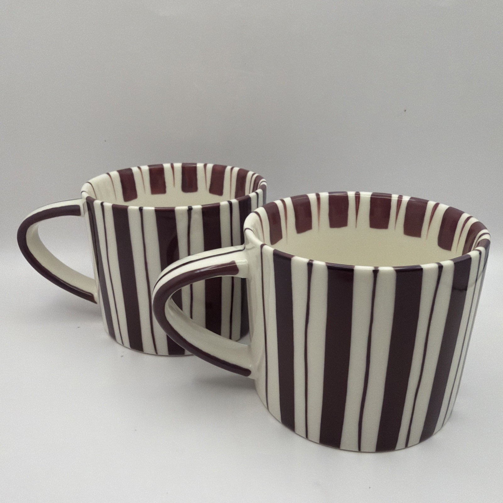 Noon & Moon Cherry Lacquer Striped Ceramic Coffee Mug Set of 2 gallery