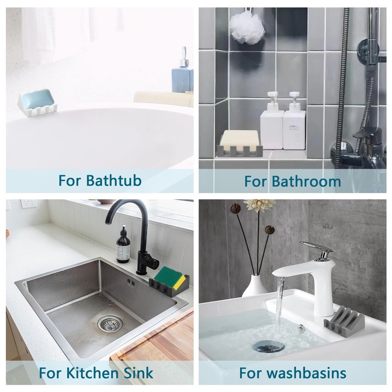Self-Draining Silicone Soap Dish Holder for Bathroom & Kitchen, 2-Pack, Keeps So gallery