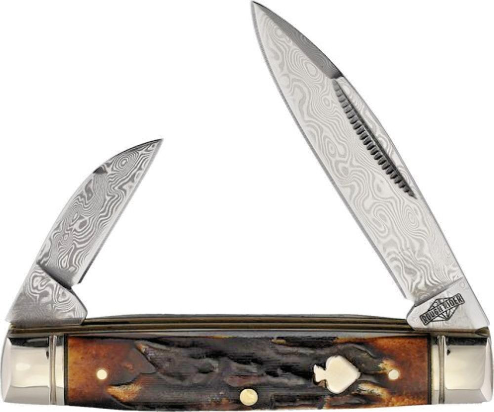Cinnamon Stag Bone Handle Capitol Intern Damascus Blade Folding Pocket Knife gallery