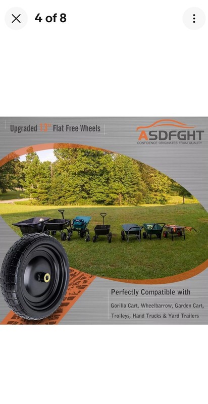 💜2-Pack 13 Inch Solid Rubber Tires, 4.00-6 Tire Flat Free, with 5/8" Bearings gallery