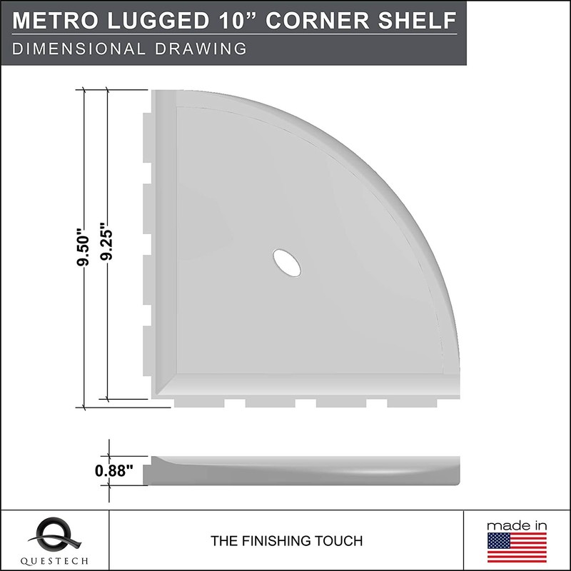 New Questech 10" Construction Wall Mounted Corner Shower Shelf Tile Gloss White gallery