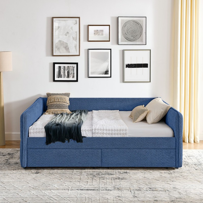 Queen Boucle Tufted Daybed Sofa, 2 Drawers, 88" gallery