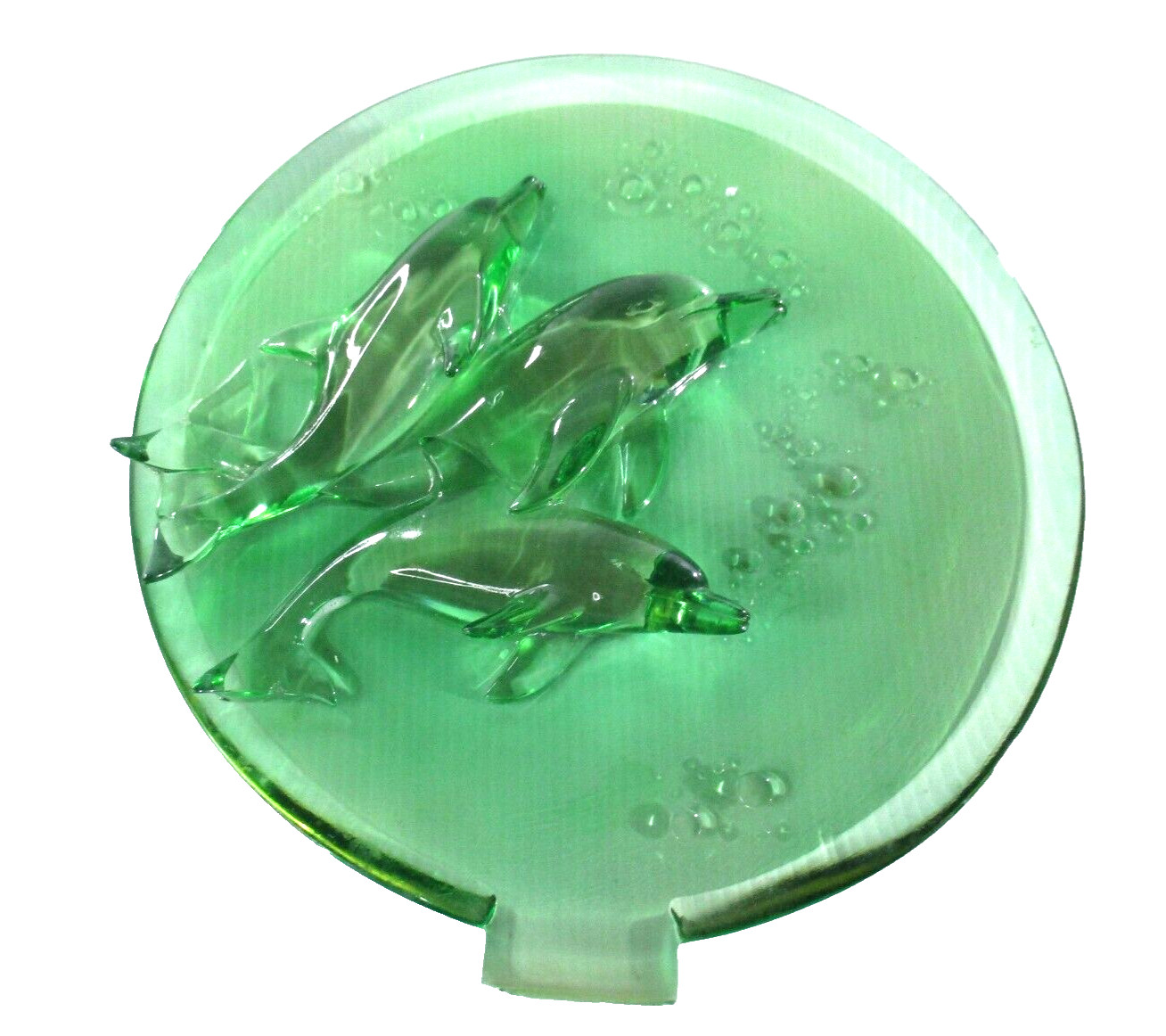 Dolphin Embossed Display Plate Acrylic Green 3 Dolphins Frolicking 21.5cm Dia gallery