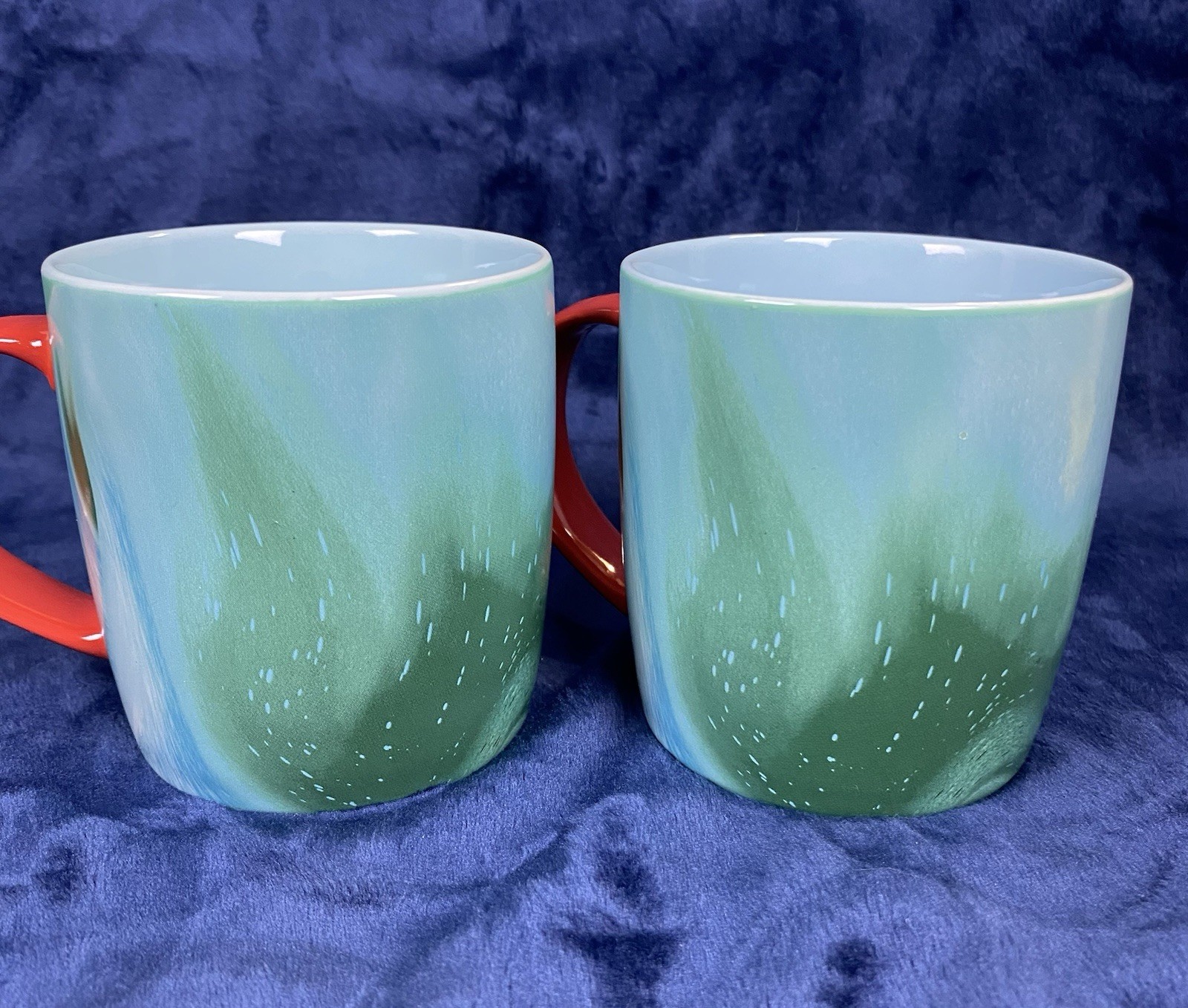 Starbucks Two 2024 Coffee Mugs Ceramic Marble Blue Green Red Handle 11 oz New gallery