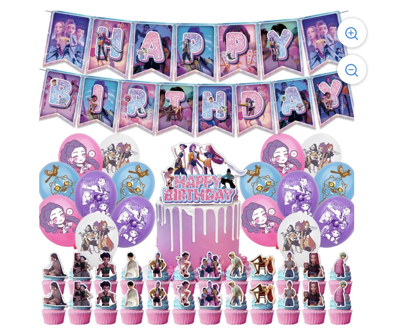 KPOP Demon Hunters Birthday Party Set Balloons Cake Toppers Banner Backdrop gallery