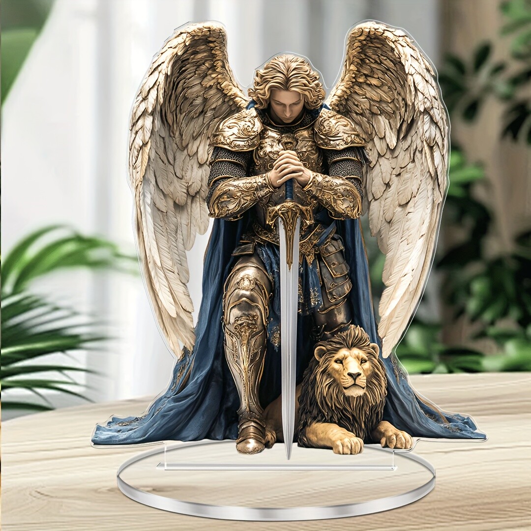 1pc Archangel Michael Acrylic Desktop Decoration Perfect Religious Angel Statue gallery
