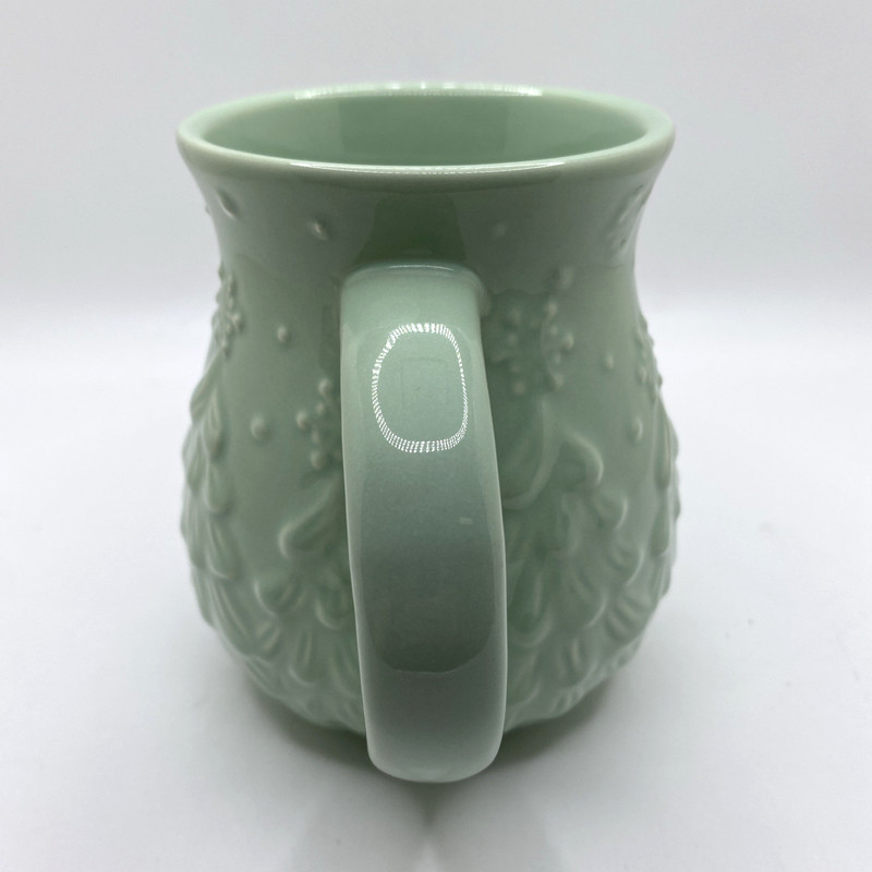 Temptations Embossed Christmas Trees Snowflakes Light Green Ceramic Coffee Mug gallery