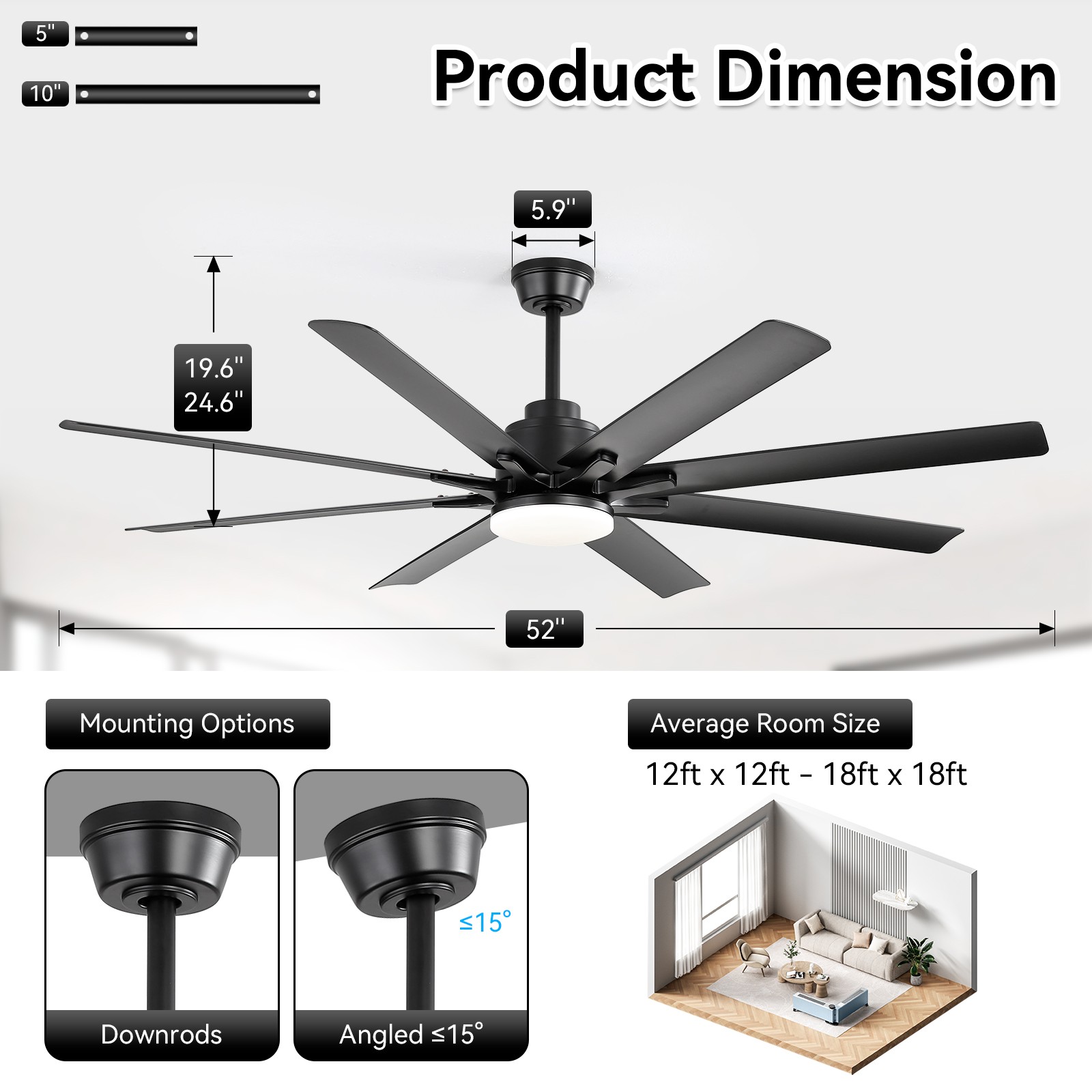 52'' Indoor/Outdoor Industrial Ceiling Fan with LED & Quiet Reversible DC, 3CCT gallery
