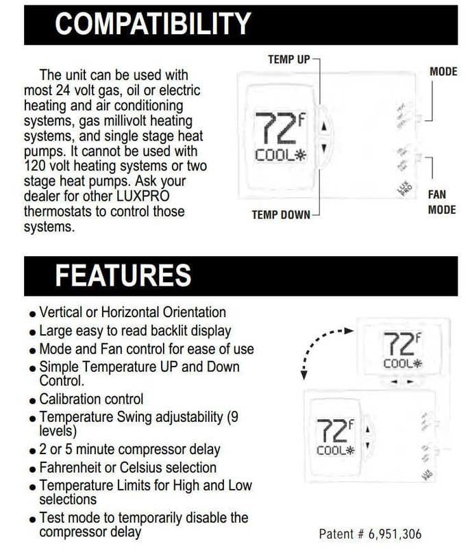 Lux Pro PSD111B Non-Programmable Thermostat for Home Use; 1 Heat, 1 Cool gallery