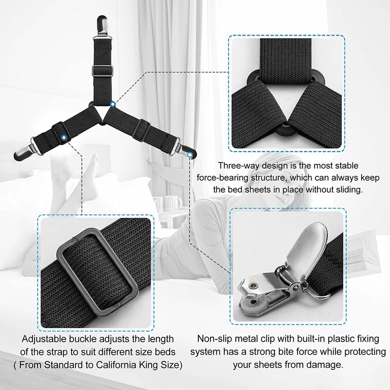 4Bed Sheet Fasteners Adjustable Elastic Suspenders Straps Mattress Covers Clips gallery