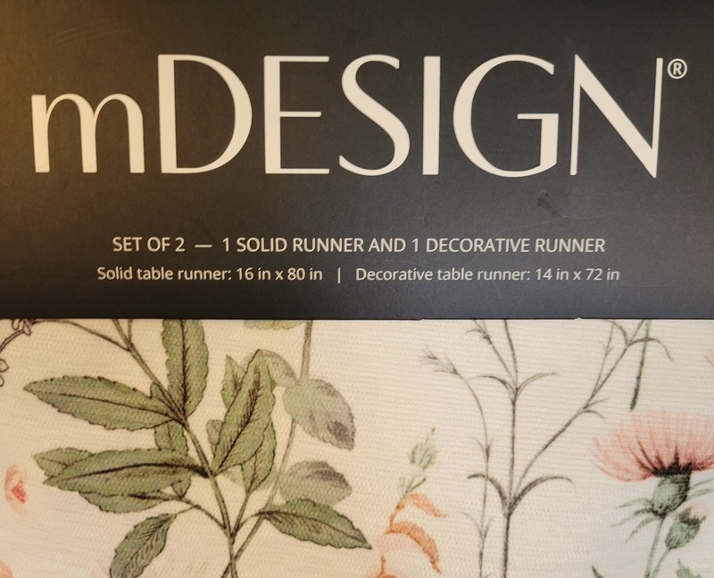 Mdesign Spring Table Runner 2 Piece Floral Printed 14x72 & Solid Blue 16x80 gallery