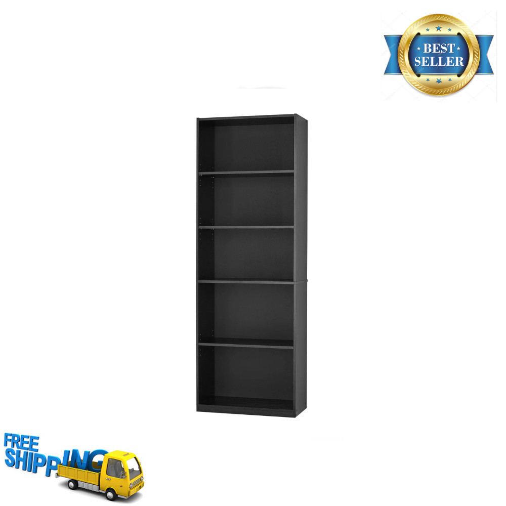 Mainstays 5-Shelf Bookcase Adjustable Shelves Storage Unit True Black Oak 71 in. gallery