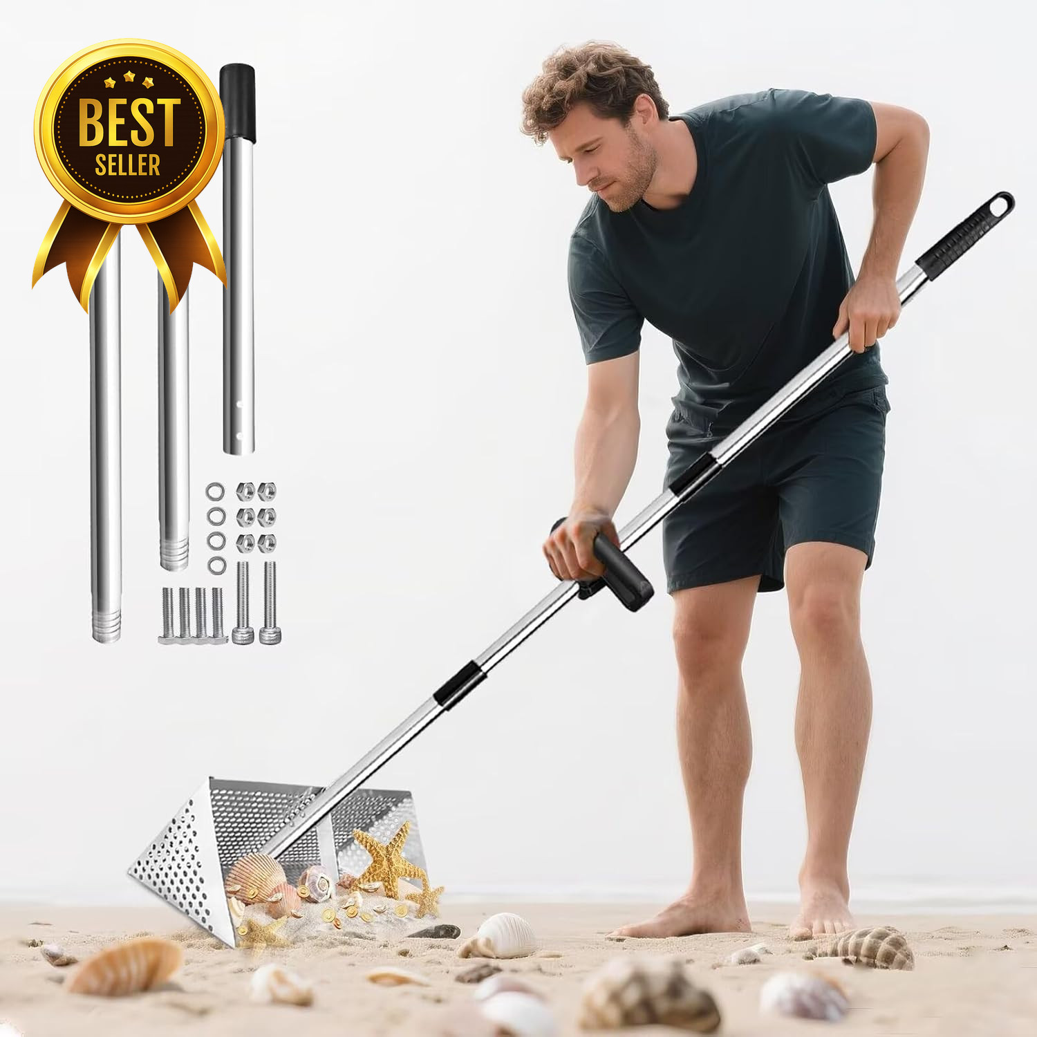 47" Sand Flea Rake Beach Sand Scoop Stainless Steel Metal Detecting Shark Teeth gallery