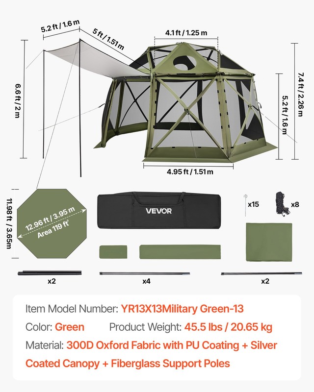 VEVOR 13-Sided Spherical Pop up Gazebo Screen Tent 13 x 13 ft for 10-12 Persons gallery