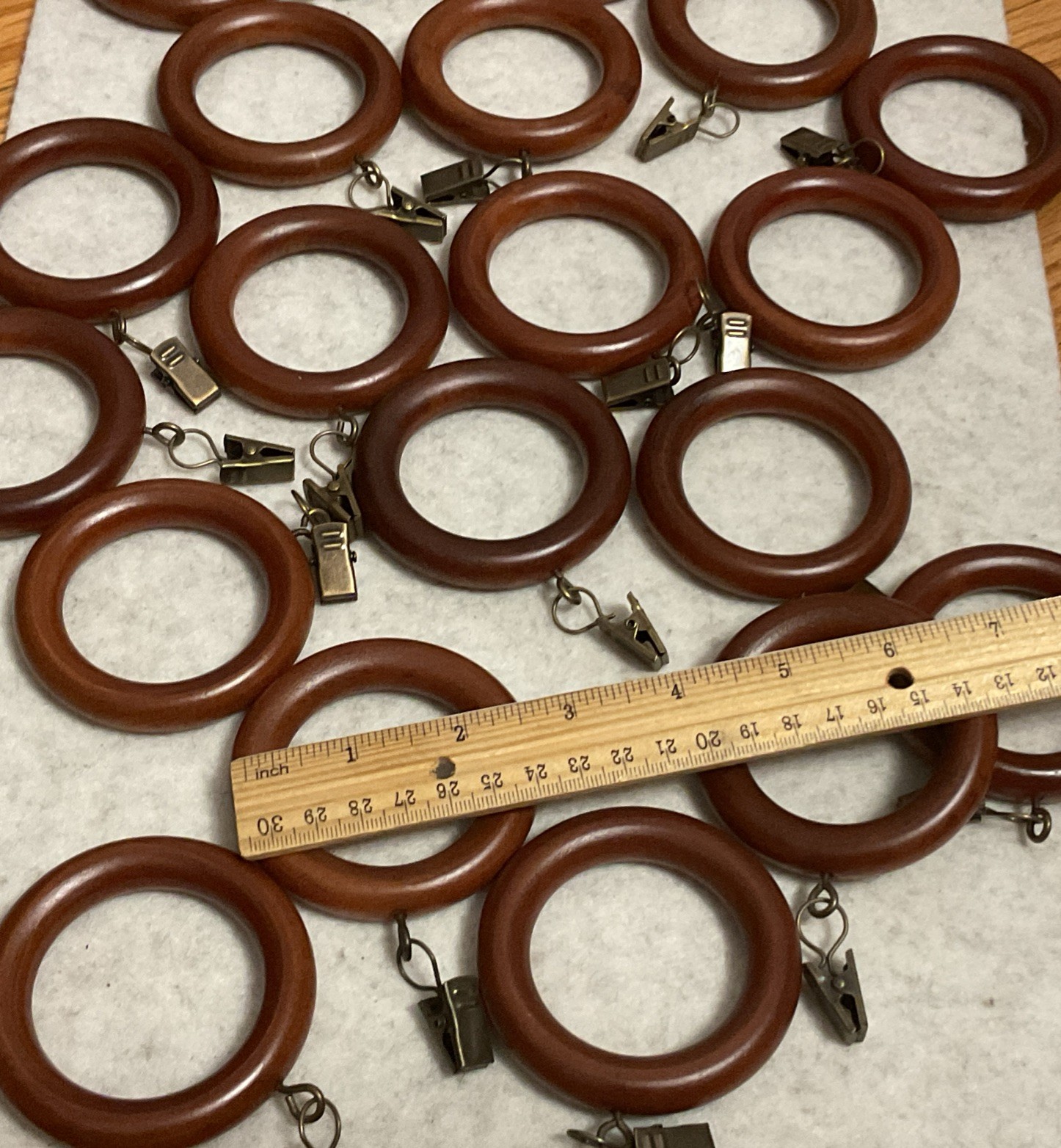 19 Wood Medium Brown Rings With Brushed Bronze Clips - Drapery/ Photos/ Memories gallery