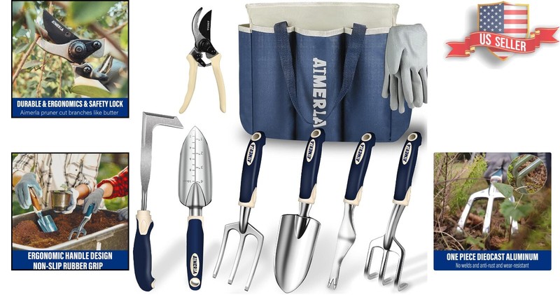Premium Heavy-Duty Gardening Tools Set - Durable, Non-Slip Grip - Large Bag gallery