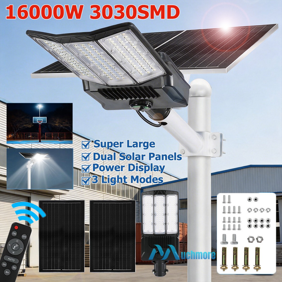 16000W Super Large Solar Street Light Outdoor Bright Bulbs Parking Lot Road Lamp gallery