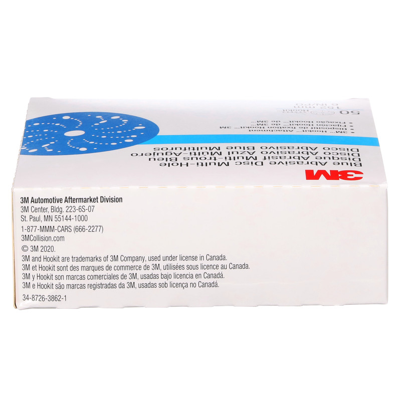 3M Hookit Blue Abrasive Disc 321U Multi-hole, 36181, 6 in, 400 gallery