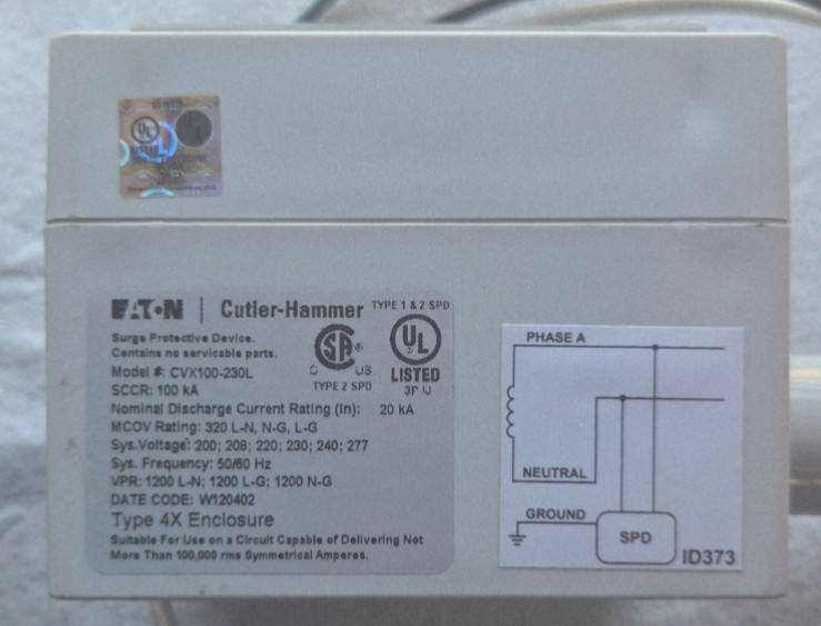 EATON Surge CVX100 Protection Device Three Phase 240V AC Delta 1200V 1800V gallery
