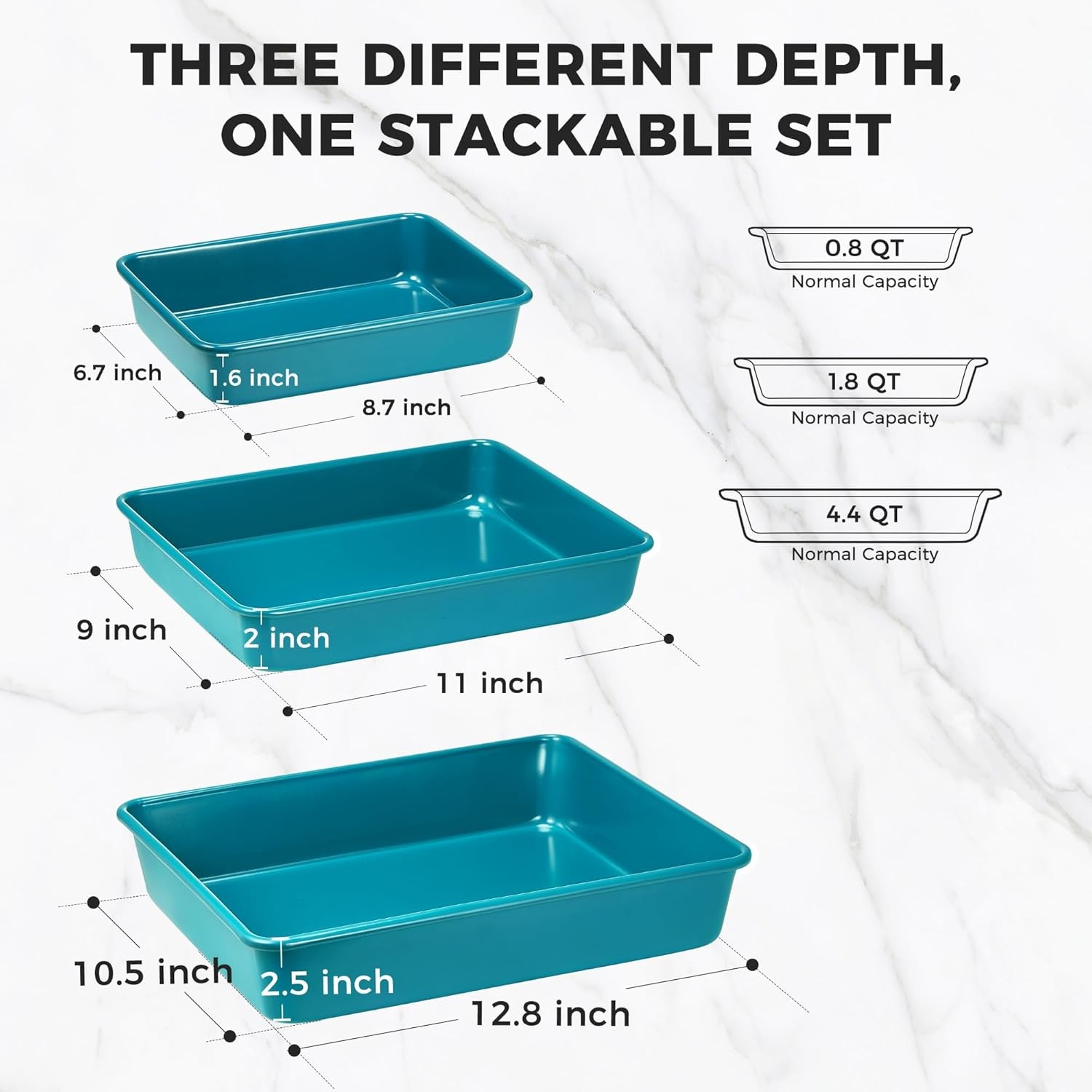 Deep Baking Pans Set Nonstick 3 Pack Large Rectangular Sheet Cake Pans 13/11/9In gallery