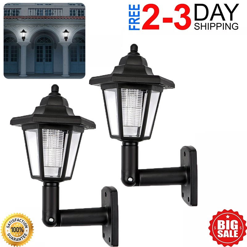 2PKS Outdoor Solar Power LED Post Wall Light Garden Patio Porch Sconce Lantern gallery