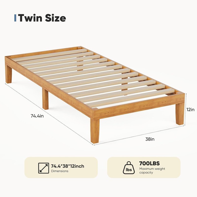 Twin Full Queen King 12in Solid Wood Bed Frame Wooden Platform Bed Support Slats gallery