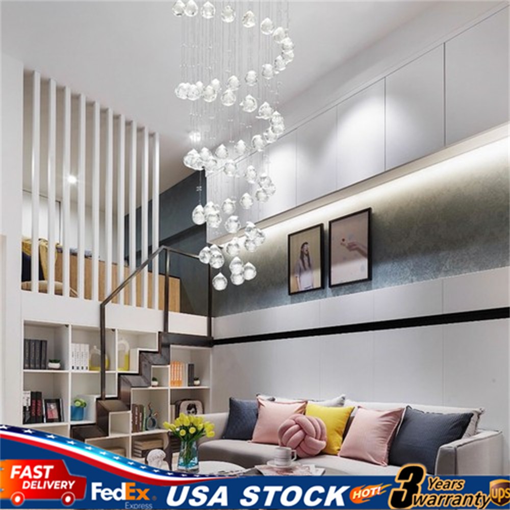 Modern Luxury Crystal LED Chandelier Pendant Lamp Rain Drop Spiral Ceiling Light gallery