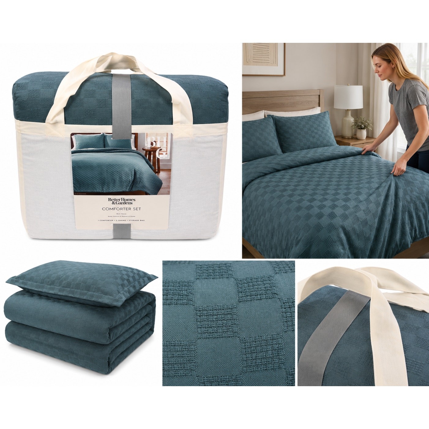 Better Homes & Gardens Comforter Set – Full/Queen – Blue Block Weave Pattern gallery