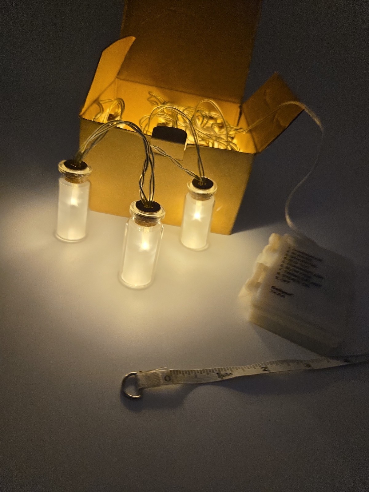 String Lights White LED 2"H x 1" clear Frost Glass corked Bottles Battery Prog. gallery