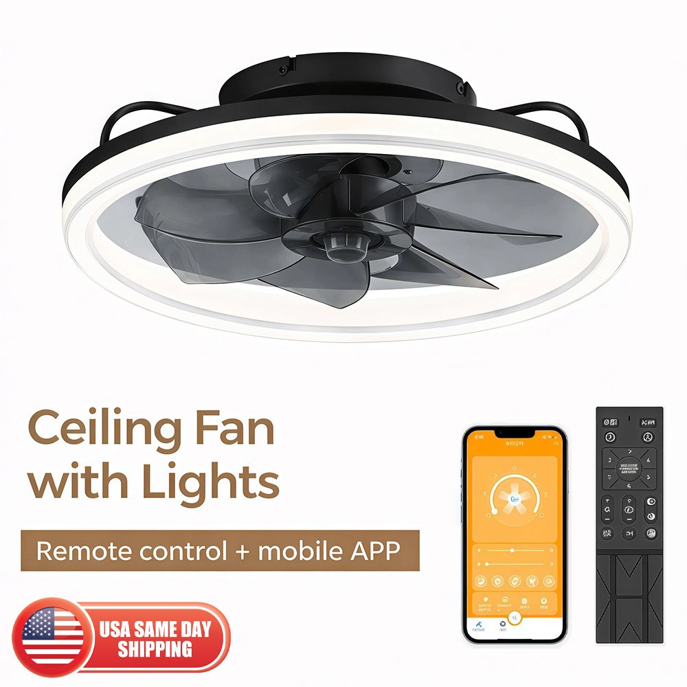 20" Modern Fan Lights Flush Mount LED Ceiling Light kit With Remote APP Control gallery