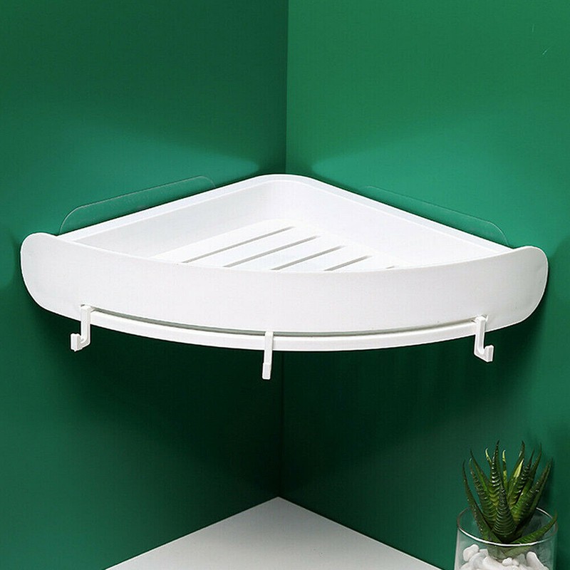 US 1-2Pc Triangular Shower Shelf Corner Storage Rack Bathroom Organizer Holder gallery