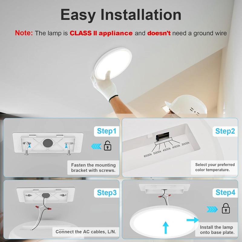 2Pack Led Flush Mount Ceiling Light Lamp Surface Fixture 3000k 4000k 6500k 5 CCT gallery