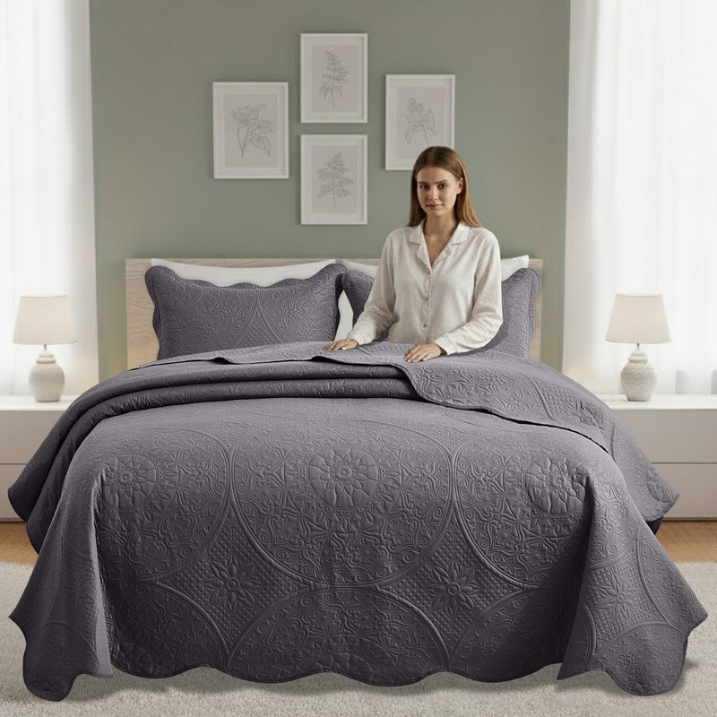 Embossed Quilt Bedspread Set Soft Lightweight Coverlet Bedding Twin Queen King gallery