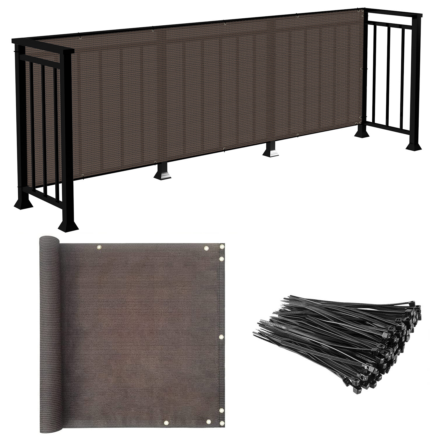 30in Brown Balcony Fence Screen Privacy Fabric Mesh Cover UV Blockage Windshield gallery