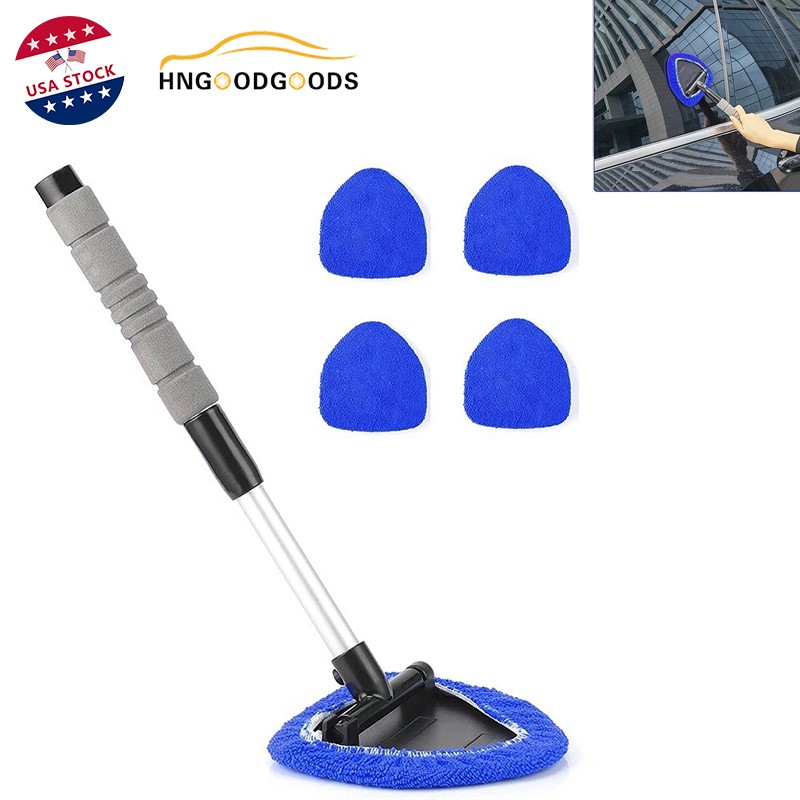 Auto Windshield Cleaning Tool Extendable Window Cleaner Brush Glass Wiper &4 Pad gallery