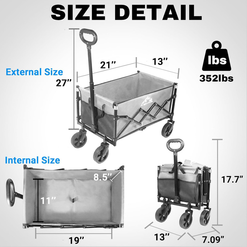 Collapsible Wagon 352LBS Capacity, Foldable Large Wagons Carts, Heavy Duty Outdo gallery
