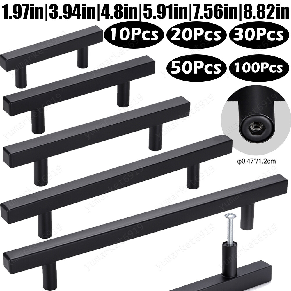 Matte Black Kitchen Cabinet Door Handles Dresser Drawer Pull Stainless Steel Lot gallery