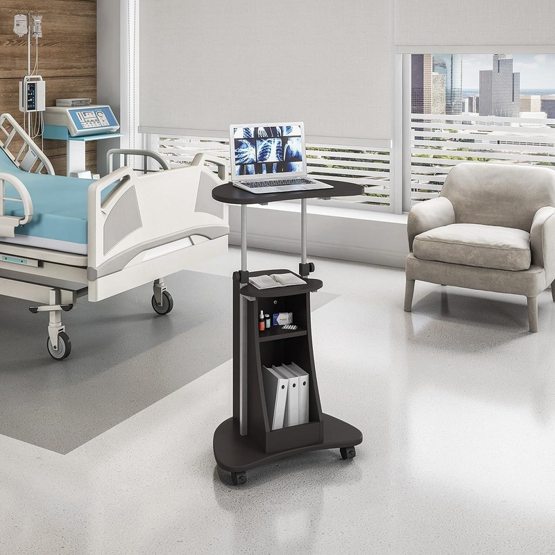 Adjustable Sit to Stand Rolling Laptop Cart Desk w/ Storage Mobile Workstation gallery